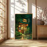 Anime Cafe Shop and Bicycle Canvas Poster Ghibli Work Anime Style Street Cafe Scene Wall Art Printing for Living Room Home Decor
