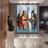 Handmade Oil Painting On Canvas Wall Art Decoration Abstract New York Urban Architecture For Home Living Room Decor Picture Rolled Frameless Unstretched Painting