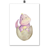 Cute Cartoon Dinosaur Baby Wall Art Canvas Painting