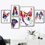 Colorful Animal Dog Canvas Painting Poster Abstract Wall Art