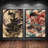 Anime One Piece Luffy Zoro Retro Poster Cafe Bar Fashion Home Wall Art Decorative Wall Painting Printed Canvas Painting