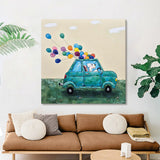 Handmade Oil Painting Canvas Wall Art Decoration Cartoon Drawing Cute Car Dog Balloon For Home Children's Room Decor Rolled Frameless Unstretched Painting