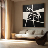 Handmade Oil Painting Canvas Wall Art Decoration Black And White Animal Horse Success Comes Immediately For Home Living Room Decor Rolled Frameless Unstretched Painting