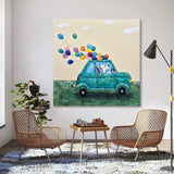 Handmade Oil Painting Canvas Wall Art Decoration Cartoon Drawing Cute Car Dog Balloon For Home Children's Room Decor Rolled Frameless Unstretched Painting