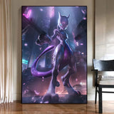 Classic Pokemon HD Canvas Painting Anime Figures Mewtwo Poster Print Watercolor Wall Art Picture Modern Home Decor Kids Gifts