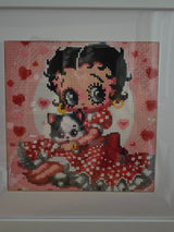 Betty Boop Kitten Wall Art Painting– Diamond‑Style Pop Art (Custom Framed)