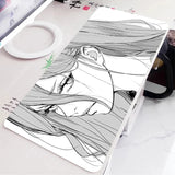 Black and White Anime Girl Table Mat Large Mouse Pad Office Keyboard Edge Locking Desk Mat Gaming Accessories Non-slip Mousepad
