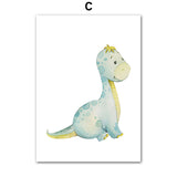 Cute Cartoon Dinosaur Baby Wall Art Canvas Painting