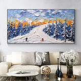 High Quality Sports Winter Skiing Handmade Oil Painting Knife Thick Oil Cedar Landscape Large Canvas Art Showpiece For Home Decoration Living Room Wall Picture