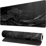 Japanese Sea Wave Large Mouse Pad, Anime Black Gaming, Extended Mat Desk Pad, 3mm Thick Long Non-Slip Rubber Base Mice Pad