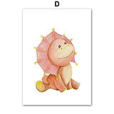 Cute Cartoon Dinosaur Baby Wall Art Canvas Painting