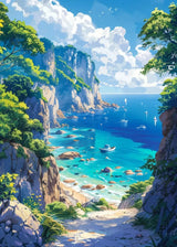 Sea Summer Landscape Bar Anime Wall Art Poster Blue Cabin Beach Forest Canvas Painting Print Picture Living Room Modern Decor