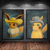 Van Gogh Museum Pokemon Anime Figures Pikachu Watercolor Painting Canvas HD Posters and Abstract Art Murals Picture Home Decor