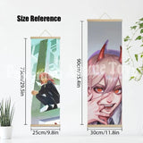 Chainsaw Man Anime Poster Wooden-framed Scroll Painting HD Quality Wall Art Retro Posters for Home Room Wall Decor