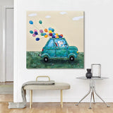 Handmade Oil Painting Canvas Wall Art Decoration Cartoon Drawing Cute Car Dog Balloon For Home Children's Room Decor Rolled Frameless Unstretched Painting