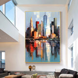 Handmade Oil Painting On Canvas Wall Art Decoration Abstract New York Urban Architecture For Home Living Room Decor Picture Rolled Frameless Unstretched Painting