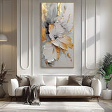 Handmade Oil Painting Canvas Wall Art Decoration Modern Abstract Rich Golden-White Floral For Home Living Room Decor Rolled Frameless Unstretched Painting