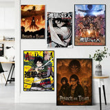 1PC Japanese Anime Attack On Titan Poster Self-adhesive Art Waterproof Paper Sticker Coffee House Bar Room Wall Decor