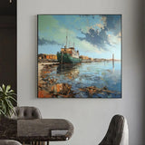 Landscape Oil Painting On Canvas Abstract Pier Scenery Wall Art Custom Boat Painting Bedroom Large Wall Decor Gift Painting