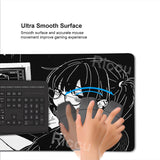 Anime Girl Non-Slip Mouse Pad Large Gaming Mousepad Keyboard Pad Laptop Computer Desk Pad Black White Extended Mouse Mat Carpet