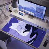 Kawaii Black cat Green plants Mousepad Xxl Anime Pc Gamer Cabinet Desk Mat Keyboard Carpet Computer Gaming Accessories HD pad