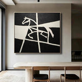 Handmade Oil Painting Canvas Wall Art Decoration Black And White Animal Horse Success Comes Immediately For Home Living Room Decor Rolled Frameless Unstretched Painting