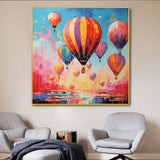 Handmade Oil Painting Canvas Wall Art Decoration Girlish Heart Romantic Hot Air Balloon Landscape Home Living Room Decor Rolled Frameless Unstretched Painting