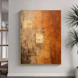 Orange Wabi-Sabi Painting Brown Abstract Painting Medieval Handmade Oil Painting  On Canvas Minimalist Wall Art For Living Room Home Decor