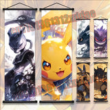 Pokemon Anime Poster Scroll Painting, Pikachu, Charizard, Eevee, Gengar, Mewtwo, Room Art White Canvas Painting Wall Decoration