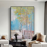 Handmade Oil Painting Canvas Wall Art Decoration Birch Forest Landscape Abstract Painting For Home Living Room Decor Rolled Frameless Unstretched Painting
