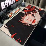 Mouse Pad PC Anime Sexy Girls Keyboard Rug Black and White Manga Mousepad Laptop Gaming Desk Mat XXL Devil Oni Mask Soft Carpet