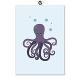 Cartoon Alphanumeric Table Octopus Jellyfish Wall Art Canvas Painting