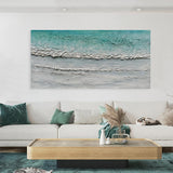 Blue Sea Ocean Wave Beach Canvas Abstract Textured Art Pure Hand-painted Oil Painting Home Decoration Restaurant For Living Room Bedroom Wall Decor