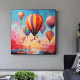 Handmade Oil Painting Canvas Wall Art Decoration Girlish Heart Romantic Hot Air Balloon Landscape Home Living Room Decor Rolled Frameless Unstretched Painting
