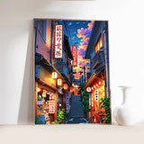 Japanese Tokyo Teahouse Cartoon Canvas Print Anime City Street Cafe Scene Wall Art Poster for Modern Living Room Home Decor Gift
