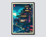 Japanese Tokyo Teahouse Cartoon Canvas Print Anime City Street Cafe Scene Wall Art Poster for Modern Living Room Home Decor Gift