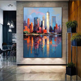Handmade Oil Painting On Canvas Wall Art Decoration Abstract New York Urban Architecture For Home Living Room Decor Picture Rolled Frameless Unstretched Painting