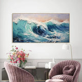 New Abstract Large Size Handmade Oil Painting Blue White Ocean Waves Texture Landscape Painting For Living Room Art Wall Decoration