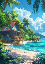 Sea Summer Landscape Bar Anime Wall Art Poster Blue Cabin Beach Forest Canvas Painting Print Picture Living Room Modern Decor