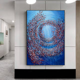 Thick Textured Knife Painted Fish Vortex Painting Handmade Abstract Oil Painting Canvas Wall Art For Home Decoration