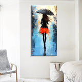 Hand Painted Modern Abstract People Oil Painting Walk Rain Picture On Canvas Wall Art For Living Room Home Bedroom Decoration No Frame