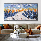 High Quality Sports Winter Skiing Handmade Oil Painting Knife Thick Oil Cedar Landscape Large Canvas Art Showpiece For Home Decoration Living Room Wall Picture