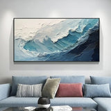 New Abstract Large Size Handmade Oil Painting Blue White Ocean Waves Texture Landscape Painting For Living Room Art Wall Decoration