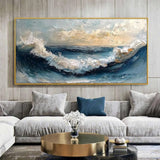 New Abstract Large Size Handmade Oil Painting Blue White Ocean Waves Texture Landscape Painting For Living Room Art Wall Decoration