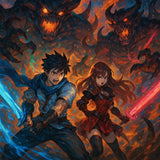 Epic Anime Demon Battle Wall Art – Fantasy Warrior Poster, Dark Anime Art Print, RPG Inspired Wall Decor, Anime Fighter Artwork