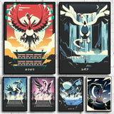 Japanese Classic Anime Pokemon Canvas Painting Lugia Ho-Oh HD Poster and Print Watercolor Wall Art Picture Home Decor Kids Gifts