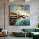 Landscape Oil Painting On Canvas Abstract Pier Scenery Wall Art Custom Boat Painting Bedroom Large Wall Decor Gift Painting