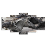 5-piece Grey And Black Horse Group Wall Art For Living Room And Bedroom Home Decor