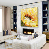 Hand-Painted Oil Painting On Canvas Abstract Sunflower Flowers Painting Modern Wall Art Landscape Painting Living Room Home Office Decor Frameless