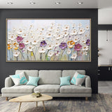 Hand-painted Abstract Knife Little White Flower Oil Painting On Canvas,Wall Art Pictures For Living Room Home Decoration